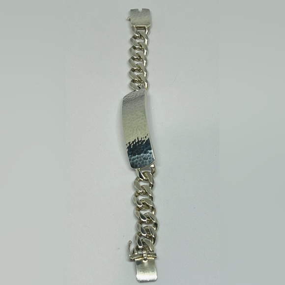 Georg Jensen Smithy Hammered Sterling Silver Link ID Tag Bracelet 590 C - Picture 7 of 12
